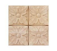 Wifehelper 4 Pcs Sculpture À Carreaux Applique Non Peint Decal pour Décoration De Meubles en Bois Naturel Appliques Carré Fleur Sculpture Stickers Décoratif en Bois Artisanat 6x6 cm (1#)