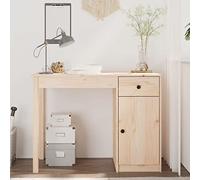 WIFESE Bureau d'ordinateur en pin massif pour enfants, 100 x 50 x 75 cm, avec 1 tiroir, 1 compartiment d'armoire, pour bureau, bureau à domicile, style classique