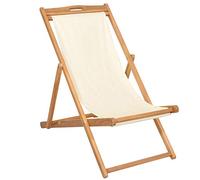 WIFESE Chaise longue pliante en teck - 56 x 105 x 96 cm - Pour le jardin, la relaxation, le camping, la plage - Crème
