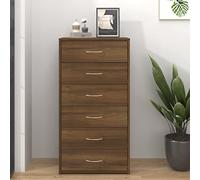 WIFESE Commode à 6 tiroirs en chêne marron 50 x 34 x 96 cm - Armoire de cuisine, commode, couloir, chambre à coucher, cuisine, couloir