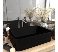 WIFESE Lavabo de Luxe Noir Mat 41x30x12 cm Céramique Vasque Rectangulaire Lave Main WC Évier Cuisine asque à Poser Meuble Toilette Lavabo pour Salle Cosmétique Facile à Nettoyer