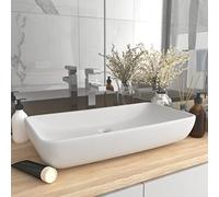 WIFESE Lavabo de Luxe Rectangulaire Blanc Mat 71x38x13,5 cm Céramique Vasque à Poser Style Elégant Lave Main WC Évier Cuisine Meuble Toilette pour Salle Cosmétique Garage Jardin Hôtel