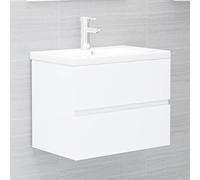 WIFESE Meuble de lavabo - Blanc - 60 x 38,5 x 45 cm - En bois dérivé du bois - Meuble de salle de bain avec 1 tiroir - Pour salle de bain - Lignes épurées et design fin