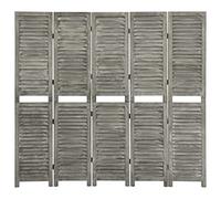 WIFESE Paravent 5 Panneaux Gris 179x166 cm Bois Solide Séparation de Pièce Pliable Décoration Intérieur Chambre Cloison de Séparation de Salon Ecran d'intimité Espace de Rangement Séparé