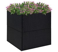 WIFESE Pot de fleurs, 80 x 80 x 80 cm, noir, en polyrotin, grand bac à plantes, en métal, grand pot de fleurs, pour l'extérieur, noir, rectangulaire