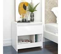 WIFESE Table De Chevet 40x30x39 cm Design Table De Nuit Suspendue Table De Chevet Aggloméré Petite Table De Nuit Meuble De Chevet Tablette Lit Nightstand Blanc Brillant
