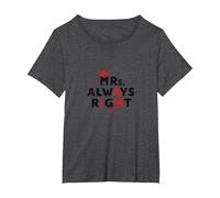 Wifey Mrs. Always Right Citation drôle de Mariage T-Shirt, Femme Grandes Tailles, Chiné Foncé, 4X