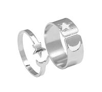 Wiffe 2 pièces bagues lune étoile assorties symbolisent l ' amour pour les amoureux pour un usage quotidien de dîner de fête pour fiancée ensemble de bagues ouvertes réglables pour femmes réglables