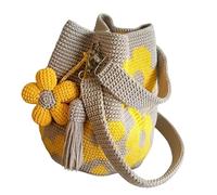 Wiffe À main à fleurs crochet à la mode à bandoulière floral tricoté avec sangle réglable et fermeture à cordon pour un usage quotidien à main en coton tendre