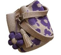 Wiffe À main à fleurs crochet à la mode à bandoulière floral tricoté avec sangle réglable et fermeture à cordon pour un usage quotidien à main en coton tendre