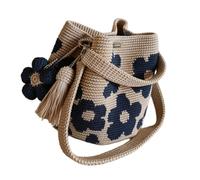 Wiffe À main à fleurs crochet à la mode à bandoulière floral tricoté avec sangle réglable et fermeture à cordon pour un usage quotidien à main en coton tendre