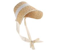 Wiffe Chapeau de paille de français avec lanière à lacets pour adolescentes, couvre-chef respirant LolitaStyle SummerBeach Sun Cap Chapeau en dentelle de paille légère