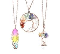 Wiffe Collier en pierre naturelle écrasée, 3 pièces, cercle en spirale, d ' arbre à main, sept chakras, arbre de, pendentif pour hommes et femmes
