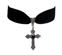Wiffe Collier pendentif croix unique gothique vintage velours crucifix ras du cou Halloween sorcière bijoux accessoire gothique vampire croix ras du cou