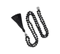 Wiffe Collier unisexe en perles de pierre naturelle noué à la main | Pierres naturelles, noué à la main, élégant pompons, collier de prière pour la pratique de la pleine conscience