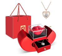 Wiffe De collier de fleurs préservées avec vitrine | Coffret de bijoux pour la saint-valentin, avec fleur préservée, pour anniversaire, décoration de la maison,