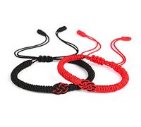 Wiffe Ensemble de 2 bracelets sans fil avec nœud chinois | Noeud de diamant de corde rouge, noeud concentrique, corde à main d ' accompagnement à pour la protection des