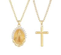 Wiffe Ensemble de colliers et pendentifs, bijoux religieux dorés | Association de chaînes de dévotion pour un usage quotidien et des looks attrayants pour les occasions