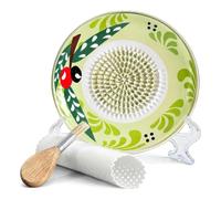 Wiffe Ensemble de râpe à ail de cuisine en céramique, centre de texture fine, finition à motifs, brosse éplucheur, accessoires pour sauce, assaisonnement, préparation, râpe à ail, assiette à frotter