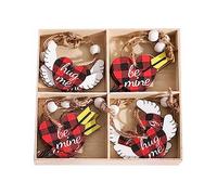 Wiffe Lot de 12 pendentifs en bois en forme de cœur à suspendre, type B | Lot de 12 nains en bois à suspendre pour la Saint Valentin, mariage, décoration d'arbre d'amour pour décoration d'arbre de