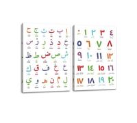 Wiffe Lot de 2 Affiches murales colorées avec Lettres et Chiffres islamiques Arabes pour décoration de Chambre d ' Enfant et de Cadre éducatif Apprentissage des Chiffres Arabes