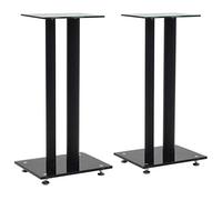 WIFFSE Support Haut Parleur 2 Pcs Verre Trempé Design Moderne 2 Colonnes Noir 61 cm de Hauteur Pieds d'Enceintes avec Patins en Plastique Antidérapants pour Home Cinema Bureau