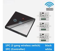 Wifi 433mhz Touch Interrupteur Mural Sans Fil Eu Type 86 Smart Switch Wifi Contr?Leur Télécommande/Commutateur Pour Smart Home Compatible Avec Alexa Google Smart Home, Noir, 3 Way 3 Control