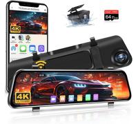 [WiFi] 4K Dashcam with 12 Inch Rear View Mirror Camera 64G Map Car Dashcam Front and Rear Wide Angle 170° with Night Vision WDR G-Sensor for DC12-24V Car SUV Pickup