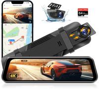 WiFi Dashcam Car 4K Dashcam Car Front Rear 10 Inch Dashcam Rearview Mirror with Waterproof Camera Reversing SD Card 64GB Dash Cam Car with WDR Wide Angle 170° Night Vision G-Sesnor