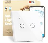 WiFi Interrupteur Intelligent 2 Gang 2 Voie, Commutateur Mural Tactile avec des Minuteries, un Compte à rebours, pas de Neutre Requis, compatible avec APP Smart Life, Alexa et Google Home