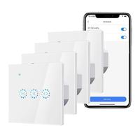 WiFi Interrupteur Volet Roulant Connecté,Interrupteur Tactile pour Rideau de Fenêtre,Avec Minuterie Et Commande Vocale,compatible avec Alexa, Google,Fil Neutre Requis (4pcs)