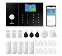 WiFi Kit d'alarme de sécurité Domestique Intelligent, système d'alarme Domestique sans Fil GSM avec sirène, capteur de Mouvement PIR, télécommandes, capteur de fenêtre/Porte (kit de 24 pièces)