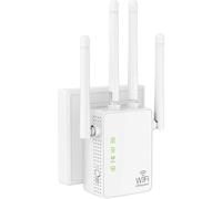 WiFi Repeater, 1200Mbps Dual Band 2.4G/5G Wi-Fi Extension, 4 Antenna Wi-Fi Amplifier, Internet Enhancer for Office and Home - 2 Port Ethernet Enhance Network Signal