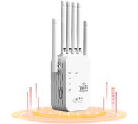WiFi Repeater 6 Antennas - WiFi Amplifier, Long Range Repeater Wifi Powerful Wireless Repeater with Gigabit Port, WiFi Extender Repeater Compatible with All Internet Boxes