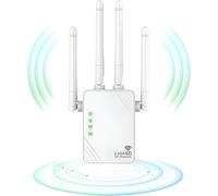WiFi Repeater, WiFi Extender, 1200MPs WiFi Signal Amplifier, 5GHz and 2.4GHz Dual Band WiFi Booster, Repeater/Router/AP Mode, 4 Antennas, 2 LANs, Compatible with MacBook Air 13-inch Laptop