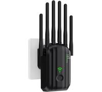 WiFi Repeater, WiFi Signal Amplifier, 6 Antennas, 2 LAN Ports, WiFi Extender, Router/Repeater/AP Mode, 360° Full Coverage, Up to 300m2, Easy to Install (Black)