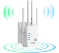 WiFi Repeater, WiFi Signal Booster Amplifier, WiFi Extenders, 4 Antennas, 2 LAN Ports, WiFi Repeater, Repeater Mode & Router & AP, WiFi Coverage of 200 m², for Home and Outdoor
