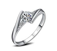 Wiftly Bague Femme Filles fantaisie bague de fiançailles de mariage en Plaqué Argent Avec Zircon Hypoallergénique Anneau Marié Idée Cadeau Saint Valentin Anniversaire Noël (# 7/(54.5))