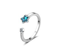 Wiftly Bagues pour Femme en Argent Sterling 925 avec Zircon Bleu et étoile réglable, Cadeau Romantique pour Vous avec Une Jolie boîte à Bijoux.