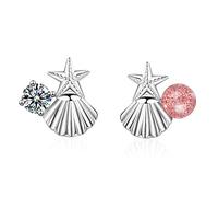 Wiftly Boucles d'oreilles pour femme et fille - Argent sterling 925 - Paillettes - Oxyde de zirconium - Étoile de mer - Rose - Strass - Perles - Boucles d'oreilles hypoallergéniques