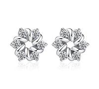 Wiftly Boucles d'oreilles pour femme et fille en argent 925 avec zircone scintillant fleur heureuse mignonne boucles d'oreilles simples femmes filles studs boucles d'oreilles, Zircone cubique