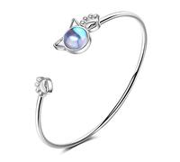 Wiftly Bracelet pour femme et fille en argent 925 - Opale simple - Mini chat - Mode - Ouvrir - Cadeau pour fille - Réglable