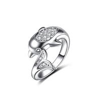 Wiftly Femme Bagues Dauphin Romantique Exquis en Argent 925 et Zirconium Fantaisie Bagues de Réglable