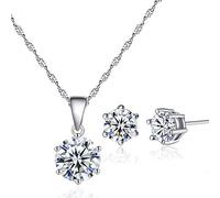 Wiftly Parure de bijoux en argent 925 pour femme et fille - Collier + boucles d'oreilles - 45 cm - Zircon cubique scintillant - Avec boîte cadeau, Argent, Zircone cubique