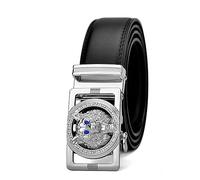 wiftms wiftmsCeinture Homme, Ceinture Homme Cuir avec Boucle à Cliquet AutomatiqueMini tête de loup, Ceinture de 35mm de Large, Taille Ajustable (Argent Noir, 115 CM)