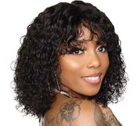 Wig 10 Pouces Curly Bob Jerry Curl, Sans Frontière En Dentelle, Cheveux Vrais Brésiliens pour Femmes Noires, Fabriqué par Machine