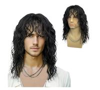 Wig 18 Inch Synthetic Rock Men/Women Black White Bangs Long Wavy Curly Party(SJ5019-Black)