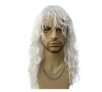 Wig 18 Inch Synthetic Rock Men/Women Black White Bangs Long Wavy Curly Party(SJ5019-White)