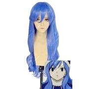 Wig Anime Cosplay Fairy Tail Juvia Lockser Rain Girl Bleu Bouclé Fibre synthétique haute température Fête Cheveux Cosplay Full Perruques