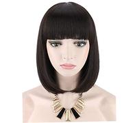 Wig Bob Synthetic Bob For Women Short Dark naturel Looking Straight Dames Daily Hair Wig avec Fringe pour cosplay Halloween Christmas Party 1
